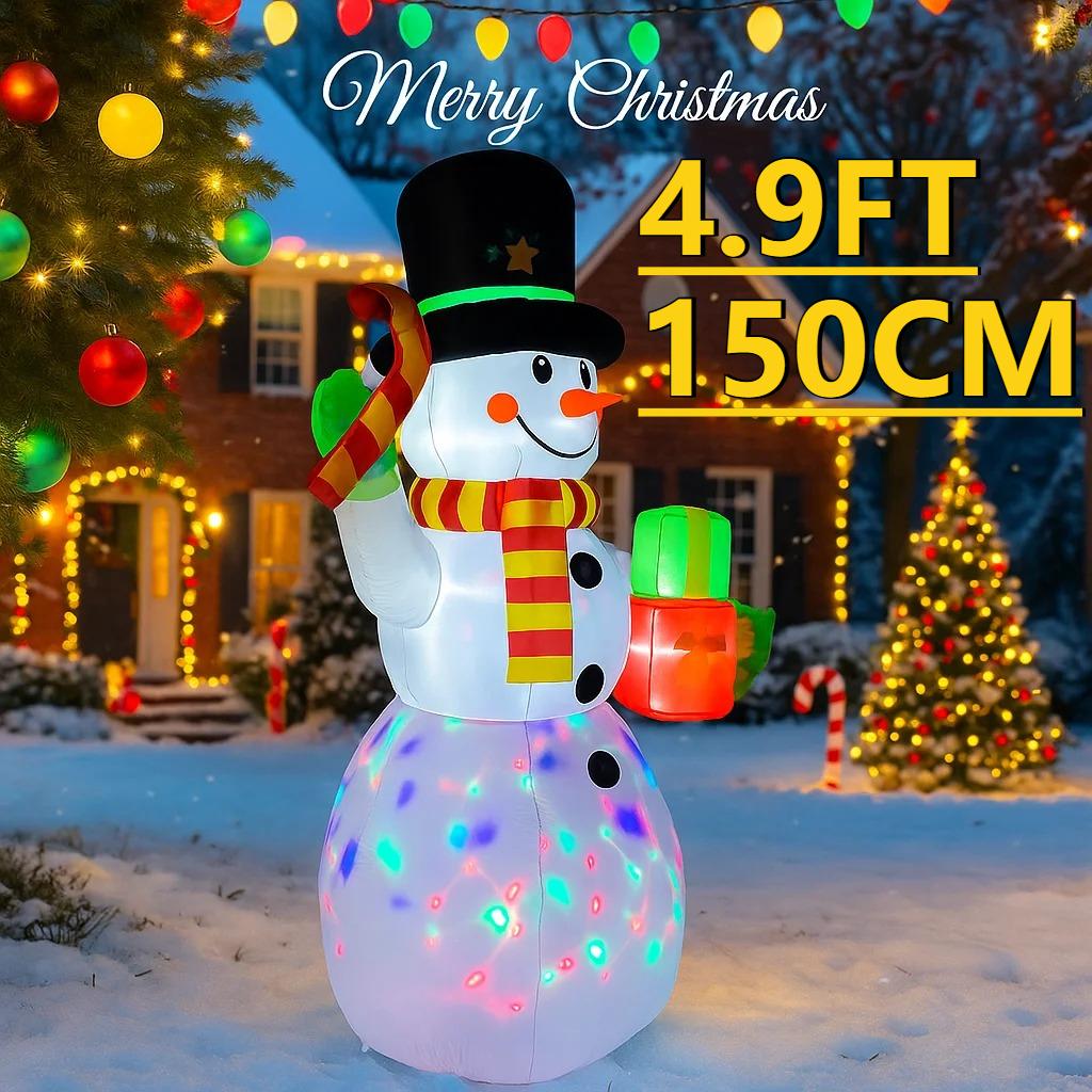 4.9FT Xmas Holiday Inflatable Yard Decor LED Snowman Candy Cane Gift Christma Home Decoration Ornament Festive Toy Gift Supplies