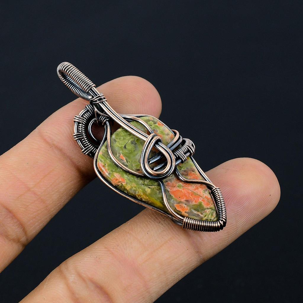 Unakite Pendant, 999 Copper Wire Wrapped Jewelry, Gemstone Jewelry Pendant, Handmade Wedding Gift Jewelry