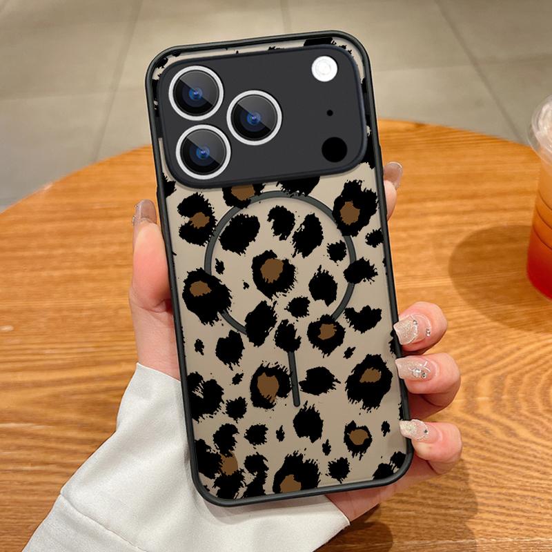 Milk Cow Leopard Pattern Magnetic Phone Case For iPhone 17 16 Pro 15 14 13 Pro Max 17e For Magsafe Wireless Charge TPU PC Cover