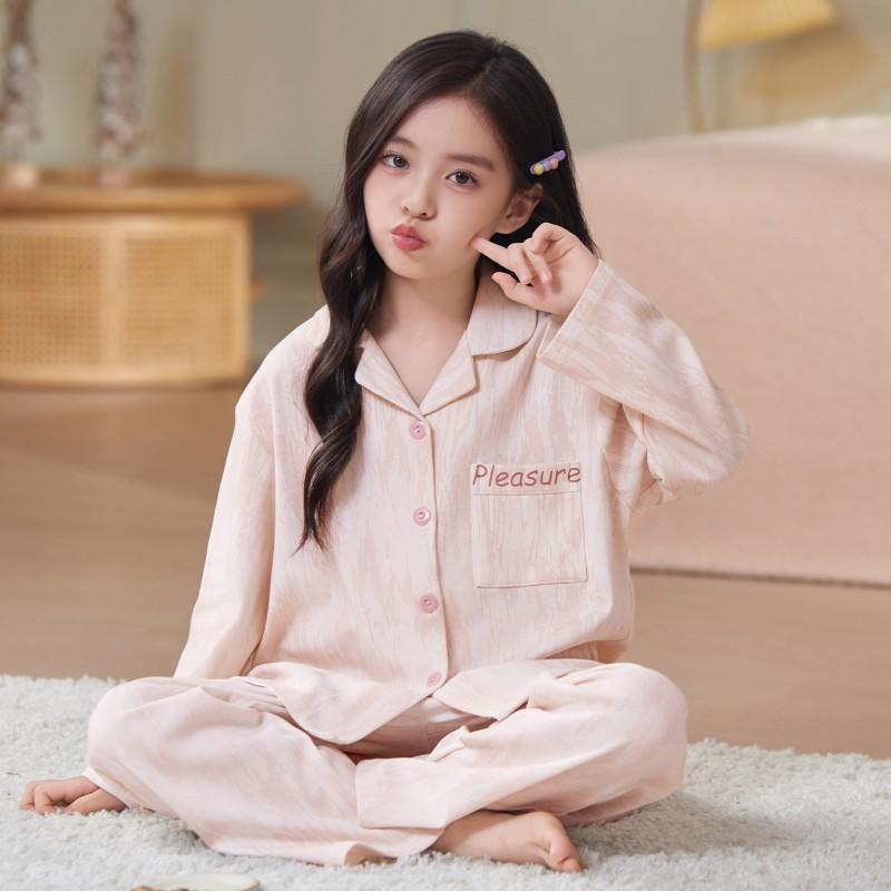 100% Cotton Girls Pajama Set Long Sleeve Cartoon Print Sleepwear Open Front Robe Style Fall