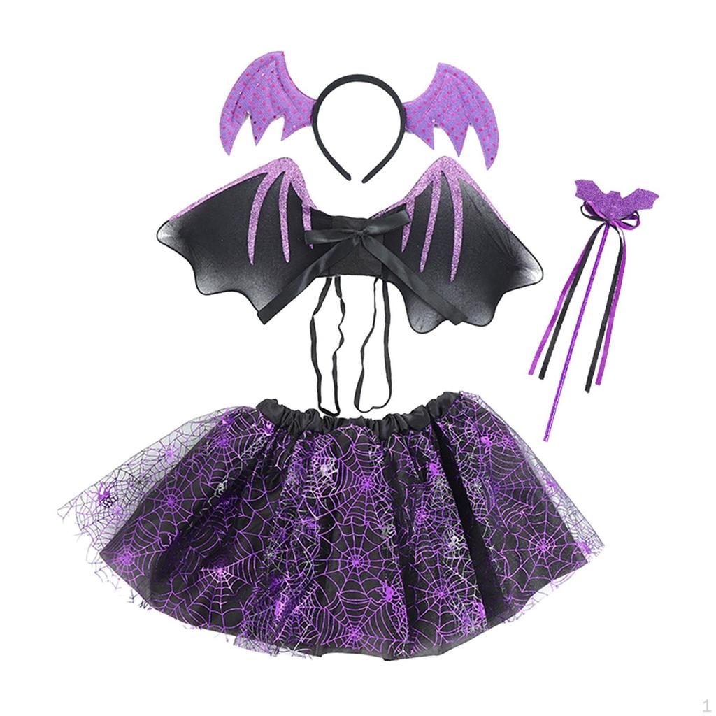 Halloween Costume Set Headband Fancy Dress Suit with Staff Tutu Skirt and Wing Nightclub Party