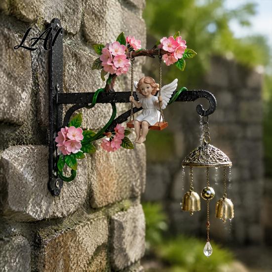 Decorative Garden Wall Mount Swing Angel Plant Hanger Cute Girl Bracket Small Space Hanger Metal Hook for Hanging Flower Basket Bird Feeder