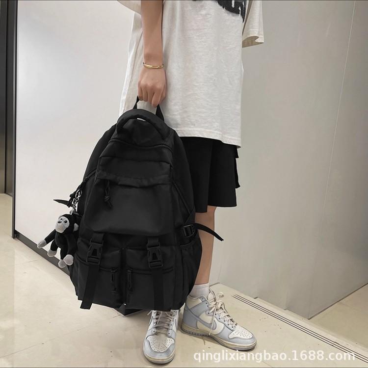 Schoolbag trendy pure black schoolbag multi-bag large-capacity casual backpack fashionable new junior high school male and female students backpack