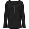 Women's Fashion Casual Zipper Ribbed Long Sleeve Top