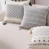 Cojín bohemio con patrón de cuerda trenzada y borlas, suave cojín de lino y algodón con textura para sofá, cama y oficina