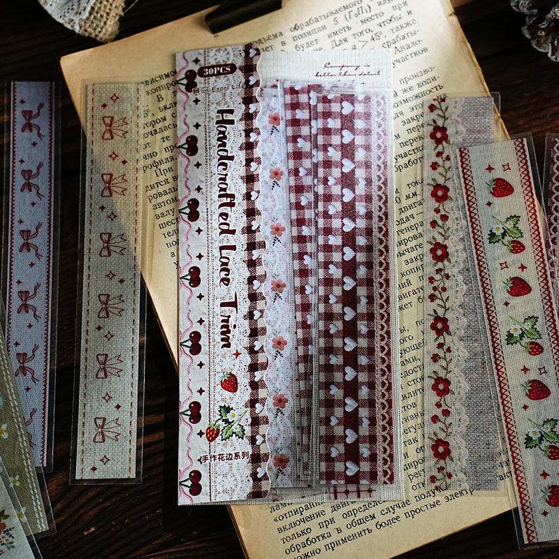 Yi Niao Handmade Retro Lace Sticker Pack: 6 Styles for Journaling & Collage Decoration