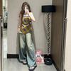 Women's Vintage High Waist Wide Leg Blue Denim Jeans - Retro Wash, Loose Floor-Length Style