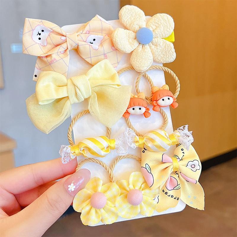 Uroczy Zestaw Gumek do Włosów z Kokardkami i Kwiatami Kawaii dla Dzieci Dziewczynek Elastyczne Gumki do Włosów Kokardy Akcesoria Gumka do Włosów Pierścień Sznurek Ozdoba do Włosów