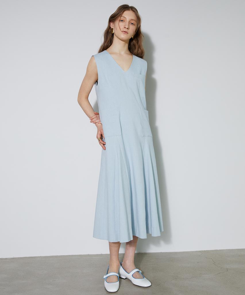 Bemon Panel Flared Sleeveless Dress (Sky)