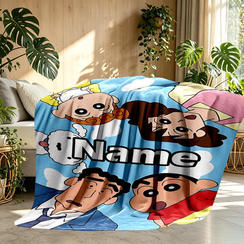 Custom Name Personalized Crayon Shin Print Blanket, Home Decor, Bedroom, Sofa, Camping, Couch, Gifts for Birthday ChristmasEnthusiasts