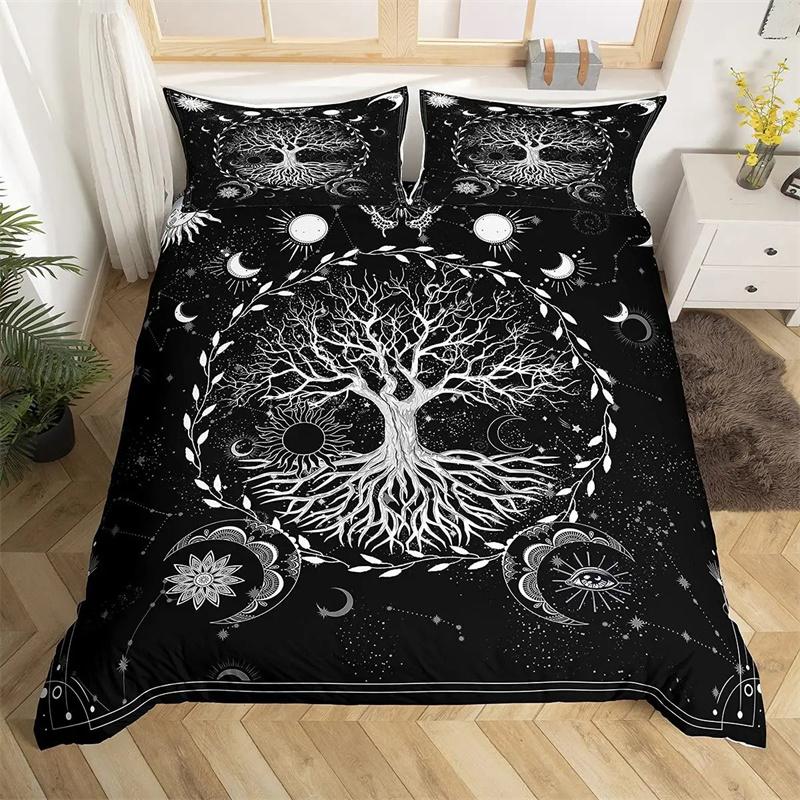 Premium Moon And Sun Duvet Cover Black And White Bedding Soft Tree Of Life All Galaxy Stars Mandala Tribal Quilt Cover Decor For Women