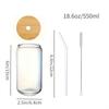 4Pcs 18.6Oz/550Ml Drinking Glasses with Bamboo Lids and Glass Straws, Glass Cups, Iced Coffee Glasses, Cute Iced Tea Glasses, Beer Glasses