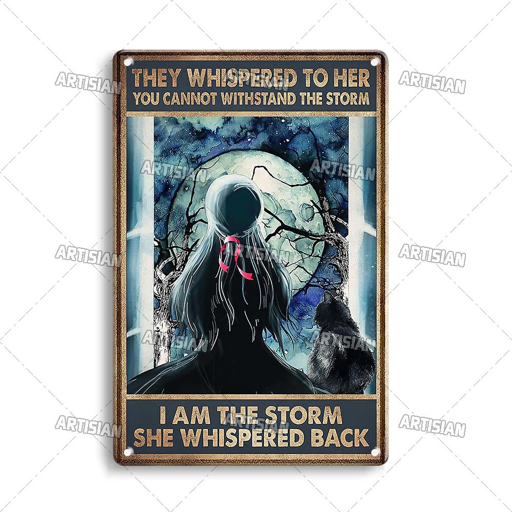 Artisian Halloween Metal Plaque Girl And Cat Tin Sign Black Cat Decorative Plate Wall Decor Garage Bar Pub Club Hotel Kitchen