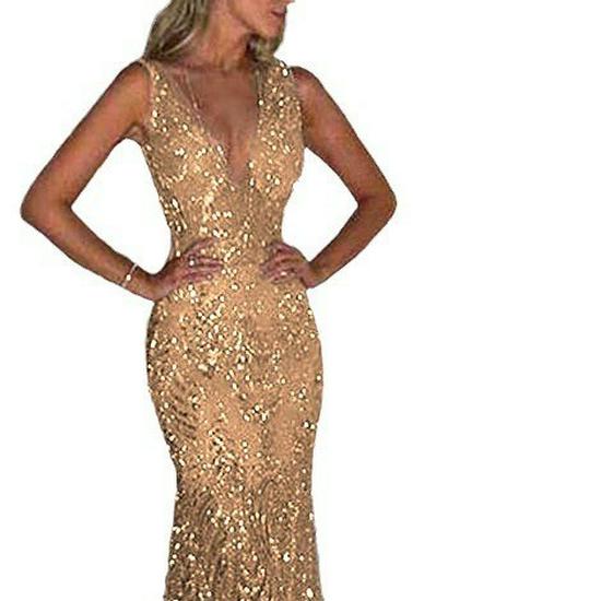 2025 Women's Long Sleeveless Evening Dress with Sexy Deep V and Sequins