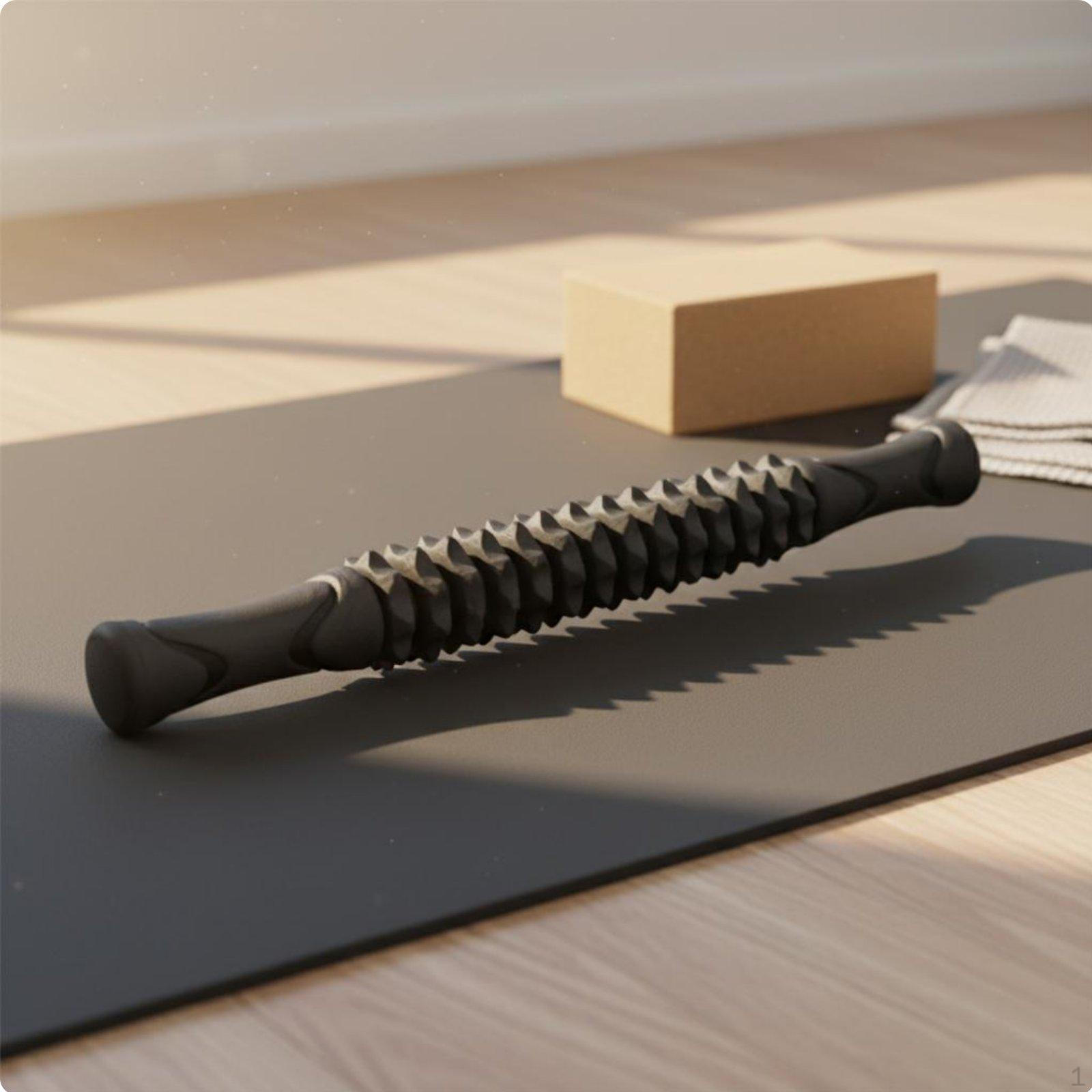 Spiky Muscle Roller Ergonomic Handle Handheld Massage NonSlip Grip Body for Athletes, Black