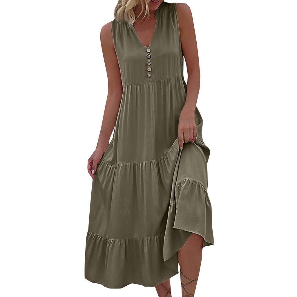 Women's Summer Fashion Loose Tank Dress Casual Sleeveless Solid Color Dresses