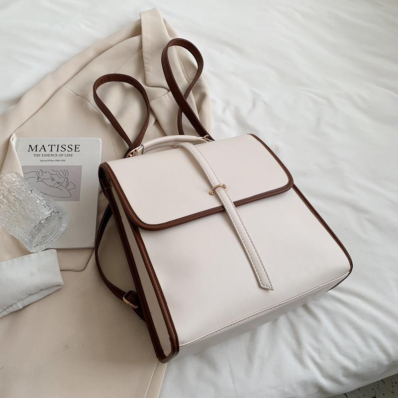 Pure Color High Quality PU Leather Womens Backpack 2023 Fashion Designer Simple Girl School Bags Ladies Leisure Travel Backpacks