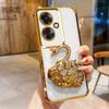 KEYSION Shockproof Plating Phone Case for OPPO Reno11 F 5G Clear TPU Glitter Jewelled Swan Kickstand Back Cover for OPPO Reno11F 5G