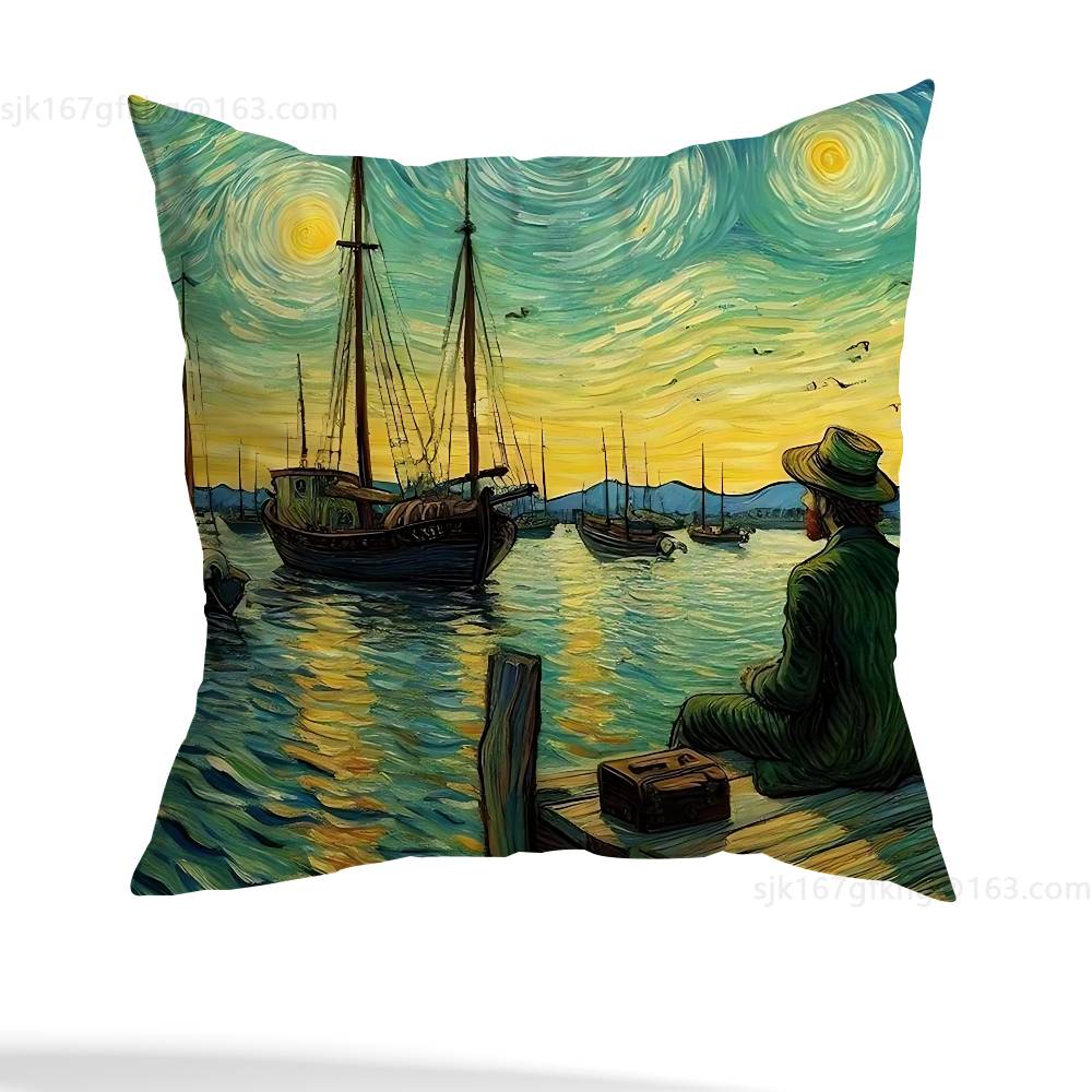Van Gogh Pillow Case Sofa Living Room Bedroom Headboard Backrest Cushion Square Cushion Nap Time