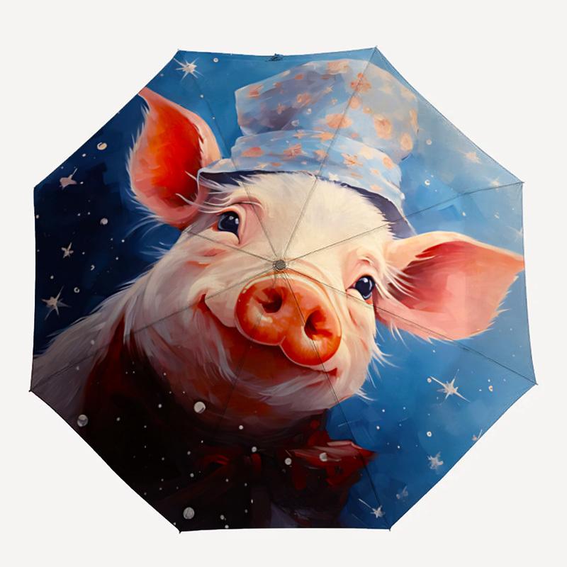 

1pc Piglet Hat Fashionable Automatic Opening/Closing Folding Umbrella with 8 Bones, Windproof Portable, Daily Use210