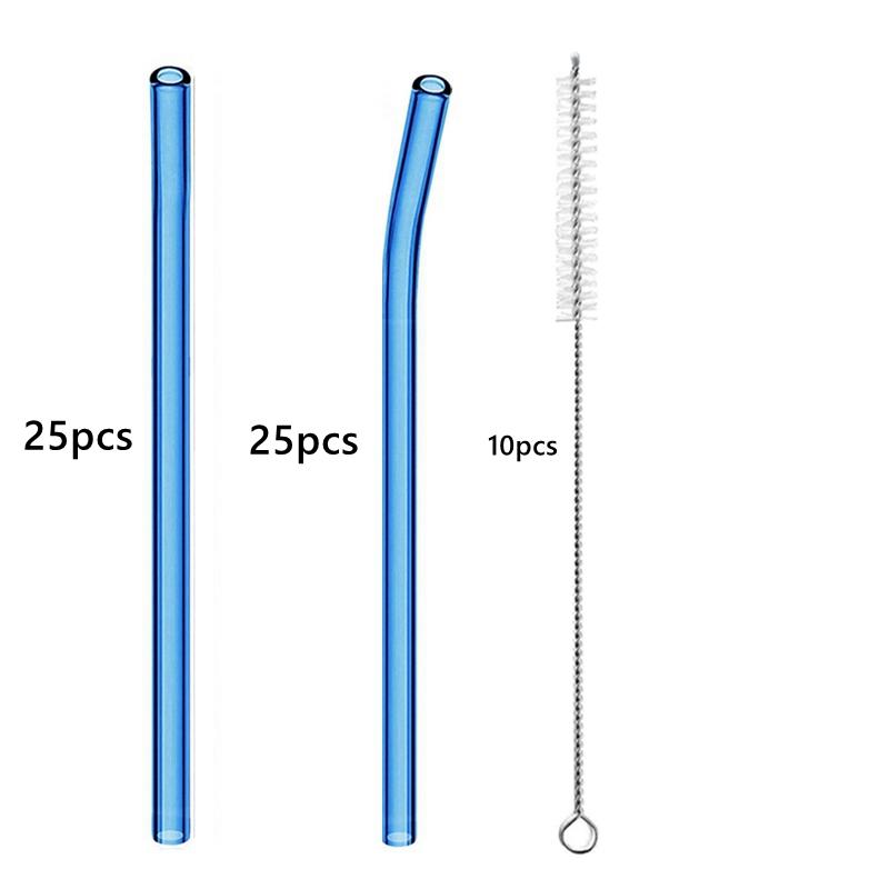 50PCS 20cm Reusable Straws Glass Drinking Straws Multi-color Eco-Friendly Straws for Cocktail Smoothies Bar Accessory Barware