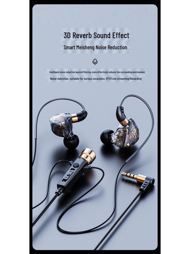 New Stereo Over-Ear Wired Headphones with Live Singing and Reverb Monitoring for K-Song Recording