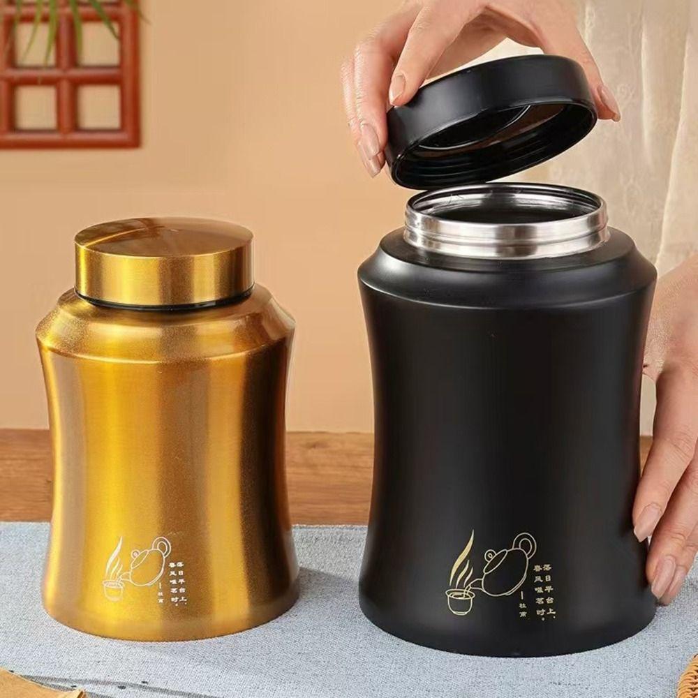 Large Capacity Tea Tin Threaded Port Sealed Tea Can Portable Tea Jar for Home&Travel