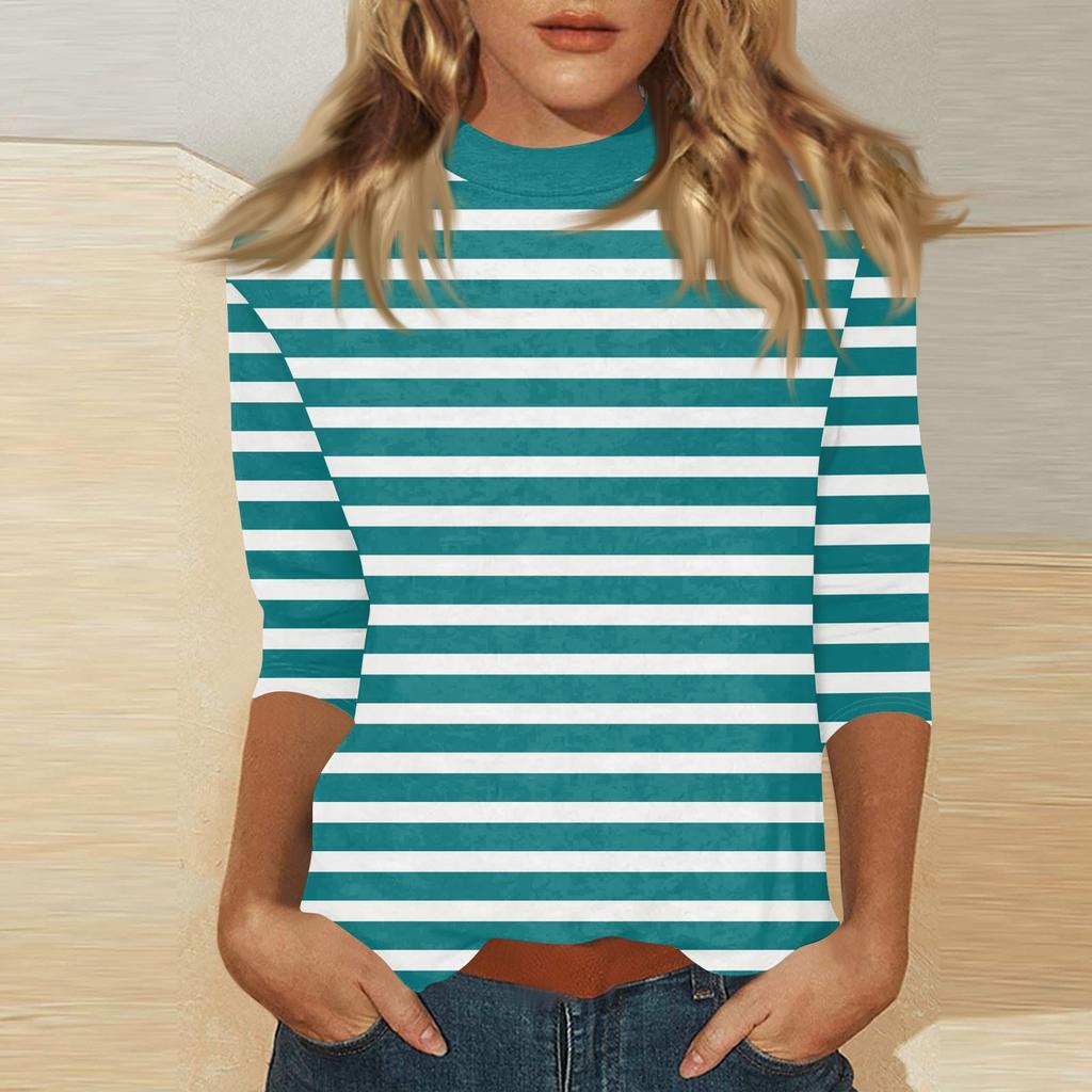 Damen Mock-Neck 3/4-Ärmel Bedrucktes Oberteil