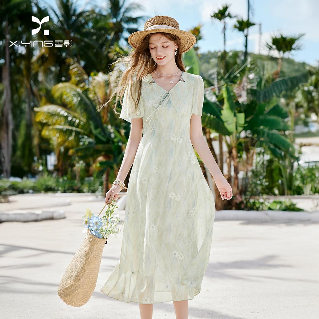 Vacation Style Blended V-neck Dress