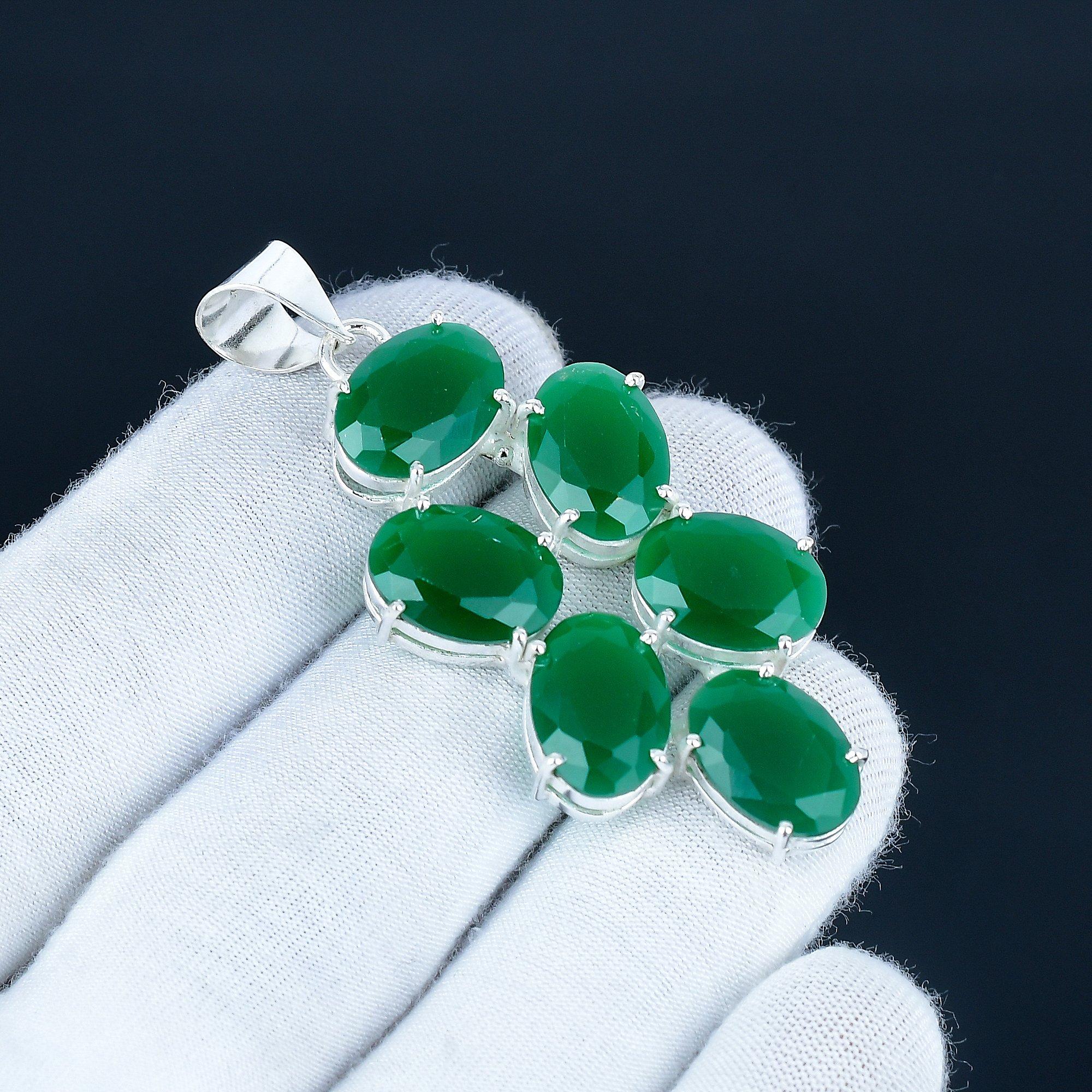 

Красивая подвеска с изумрудом из стерлингового серебра 925 пробы - Дизайн ручной работы, Украшения для повседневной носки, Уникальная подвеска с изумрудом, подарок для мамы 2.5 зелёный