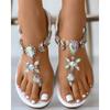 Fashion Summer Women Fashion Flat Sandals Round Toe Womens Shoes Gem Stone Toe Post Ankle Strap Sandalias De Mujer Verano Ladies