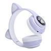 Bluetooth 5.0 Headphones Cat Ear LED Light Wireless Cute Headsets for Young PeoplePurple Cat Paw Pattern