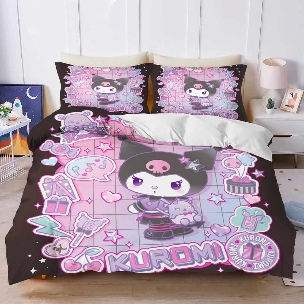 Sanrio Kuromi Comforte Bedroom Printed Cartoon Quilt Cover Bedding Set With Pillowcase Suitable For Children And Adults