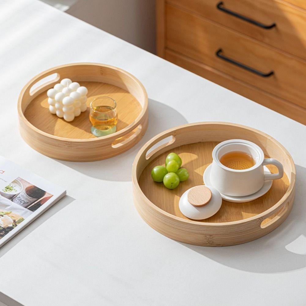 25/30/35/40CM Wood Tray Round Food Bread Pan New Decorative Tray Breakfast Dinner