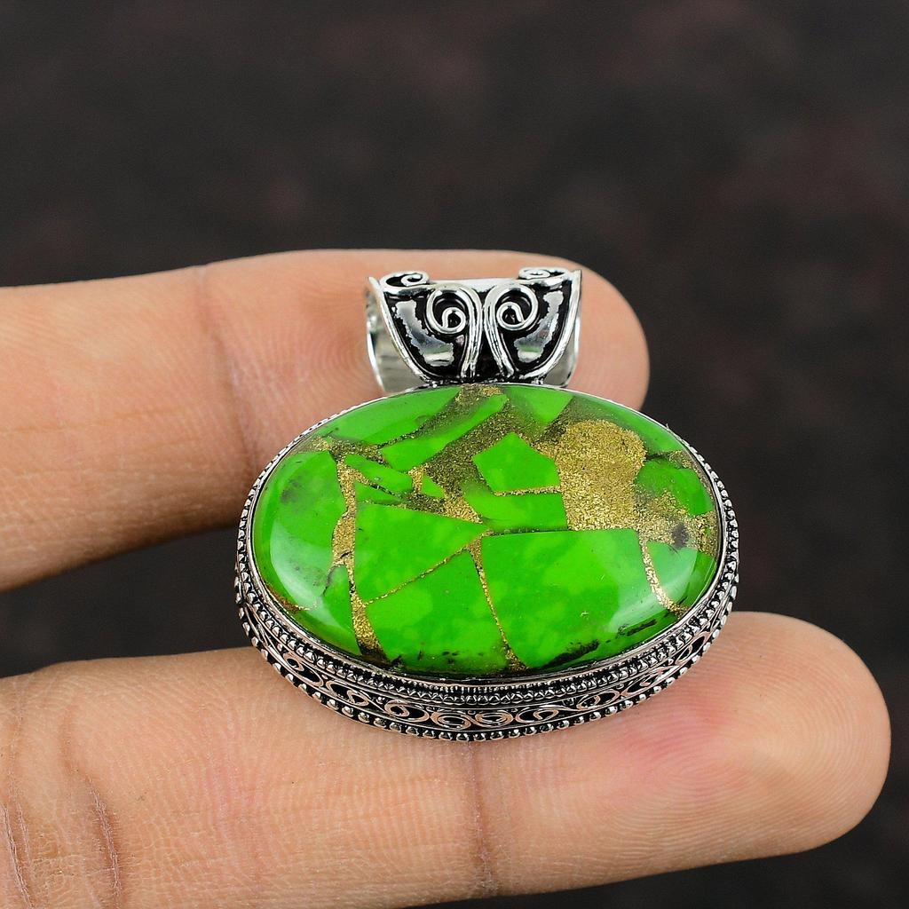 Copper Green Turquoise Pendant 925 Sterling Silver Pendant Handmade Decent Jewelry Genuine Gemstone Pendant Vintage Pendant Anniversary Gift