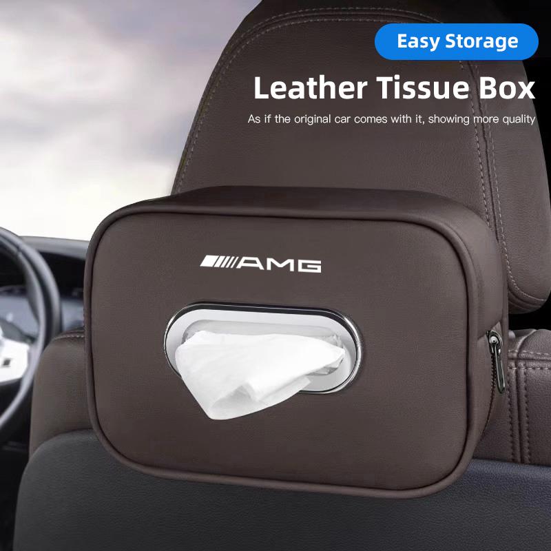 NRZV5 Leather Car Tissue Box Hanging Vehicle Napkin Boxs For Mercedes Benz AMG W203 W205 W206 W211 W220 W212 W201 W210 W108 W168 GLC