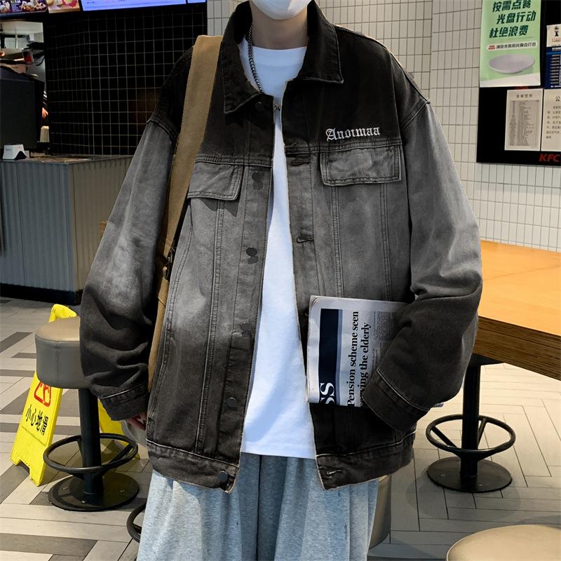 American Vintage Couple Denim Jacket Spring and Autumn Gradient Top Loose Ruffian Handsome Casual Jacket for Men