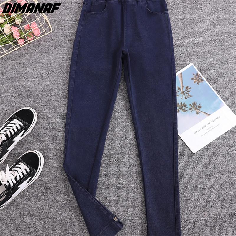 DIMANAF Plus Size Women Jeans Winter Pants Denim Pencil Female Elastic Basic Blue High Waist Trousers Oversize Fashion New Pants 4XL 5XL