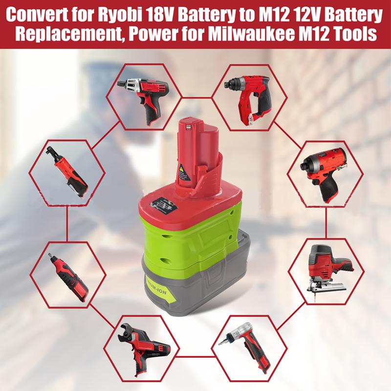 Battery Converter For Ryobi 18V Li-ion Battery Convert to For Milwaukee 12V Cordless Power Drill Tool 2471-21 2471-22 2590-20