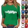 Women's Fashionable Casual Three Quarter Sleeve Printed Collar Pullover Top
