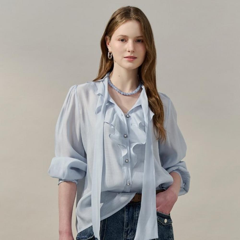 

Maxza Frill Tie Sheer Blouse Zf05qb600nh sky blue/FREE