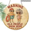 2D Flat 1pc, 8x8 In, Elderly Swimming Warning Aluminum Metal Sign - Vintage Swimming Pool Decor with Funny Elderly People Design, Rustic Iron Wall