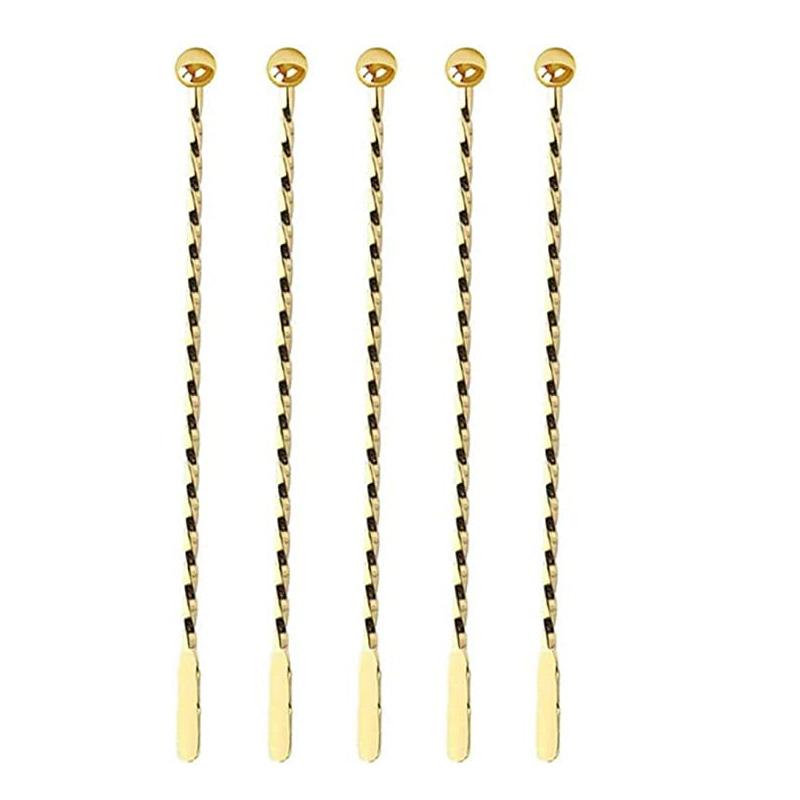 Gold Stainless Steel Stirrers 7.5 Inch Stir Sticks with Small Rectangular Paddles for Stirring Coffee Beverages Swizzle Stick