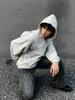 New Style Men's Heather Gray Hooded Sweatshirt with Backpack, Loose Fit, Perfect for Elementary Students.