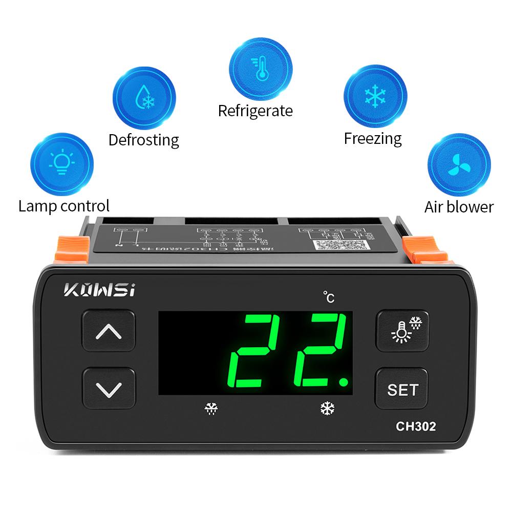 

KWS-CH302 Temperature Controller LCD Display Digital Thermostat Refrigerator Defrosting Alarm Heating Control Thermoregulator чёрный