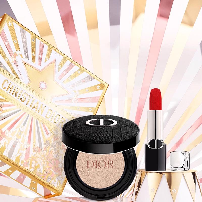 DIOR Lipstick Two-piece set: #999 blue gold lipstick 3.5g + #0N soft and shiny air cushion 13g