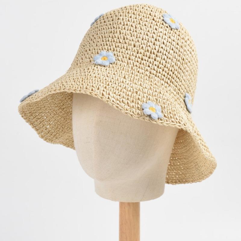 Eleganter Panama Hut Strohblumen Eimerhut, Cooler und Bequemer Panama Hut Handgefertigter Stroh Fischerhut