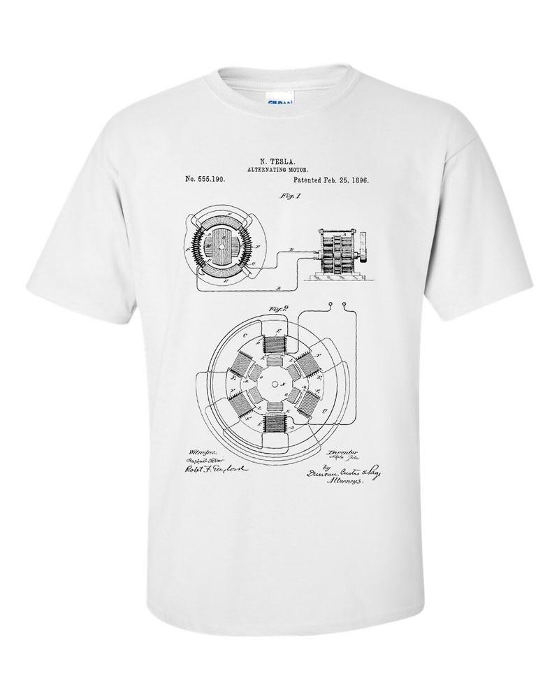 Nicola Tesla Alternating Motor Patent Blueprint TShirt 2XL