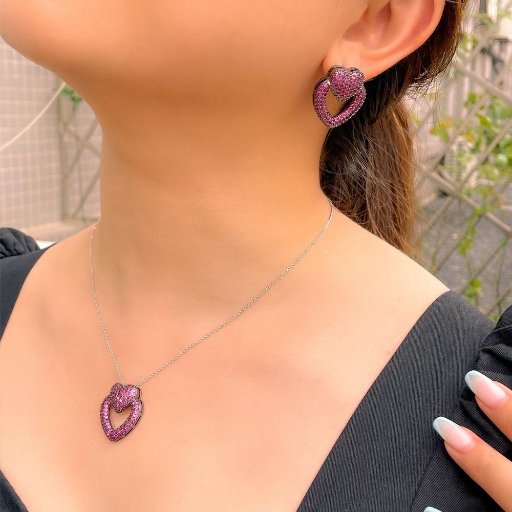 Sada náušnic CMM Romantic Double Heart Cubic Zirconia náhrdelník