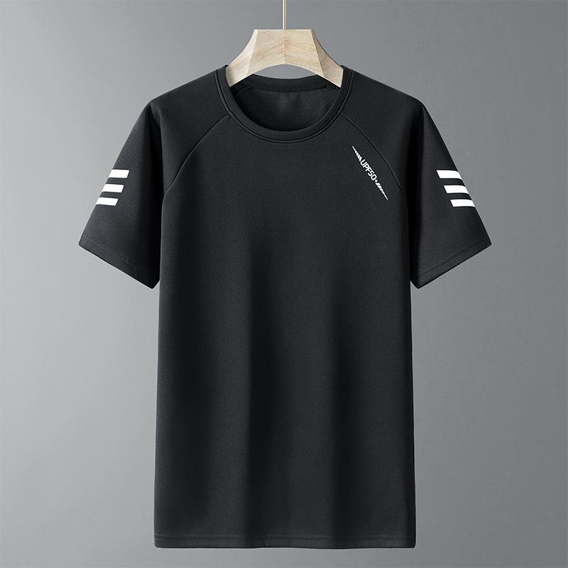 Large size ice silk short-sleeved t-shirt quick-drying breathable t-shirt men's summer new men's crew neck fat sports outdoor top